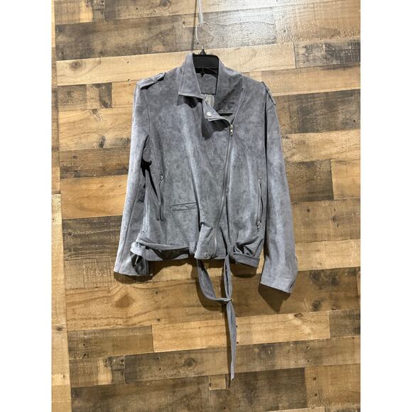 Light Gray- Suede / Faux-Suede -Zip Jacket with Belt-Size 2x Women - Picture 1 of 9